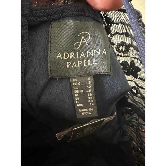 NWT Adrianna Papell Women's Beaded MESH and Taffeta Gown, Navy, 8 - Picture 5 of 6